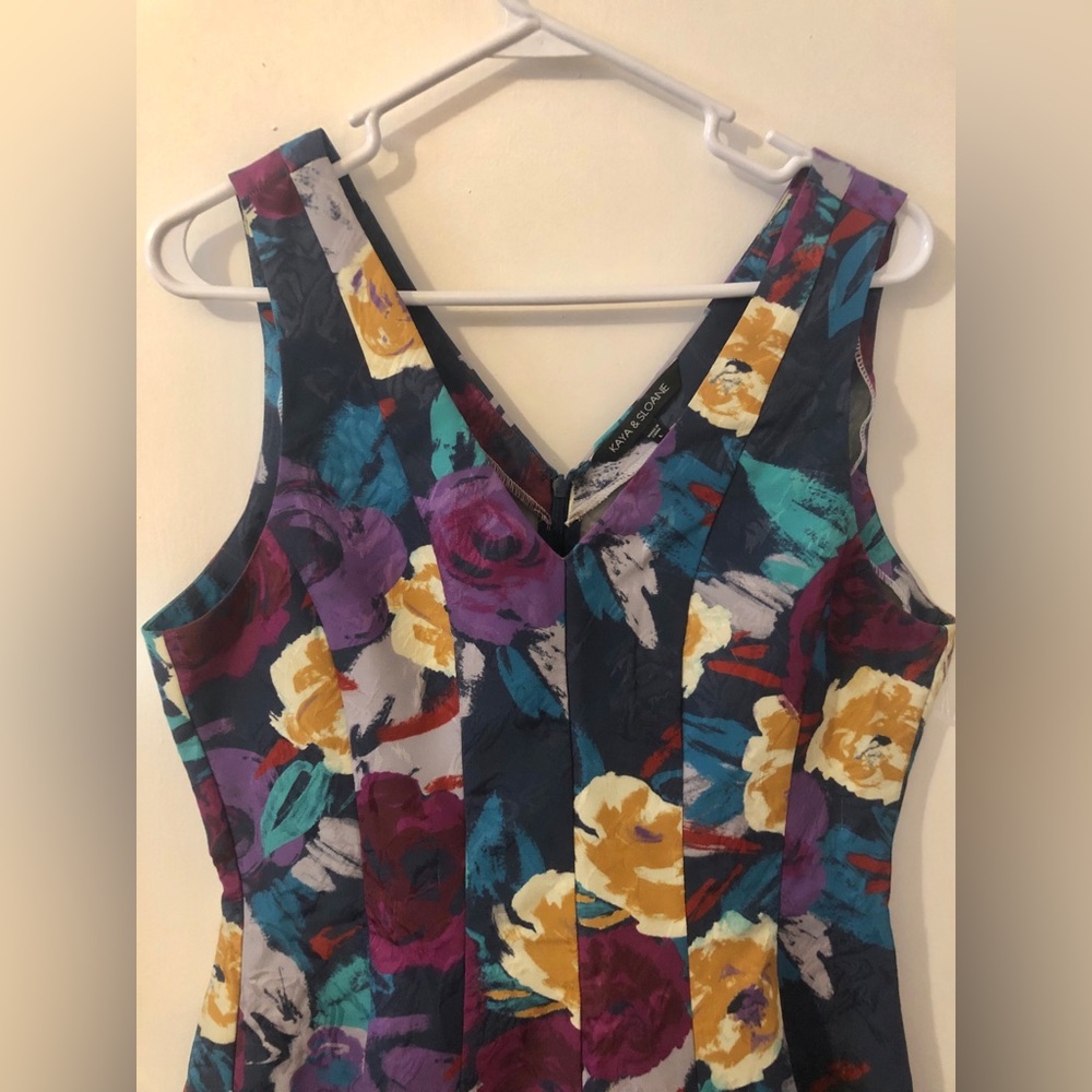 Kaya & Sloane Floral Print Sleeveless Jacquard Colorful Short Dress size Large - Picture 3 of 6